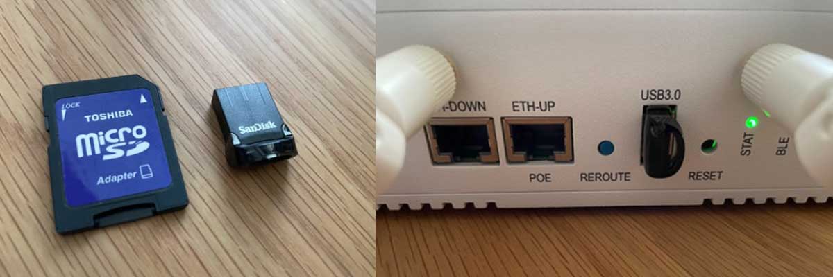 Photos of the USB flash drive used this time and its inserted state into the PCWL-0500